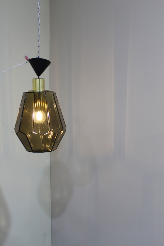 Image 1 of Vintage Rookglas Hanglamp, Plafondlamp Glashütte Limburg