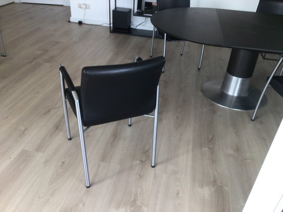 Image 1 of Chaises de salle à manger design, structure en acier inoxydable, revêtement en cuir noir