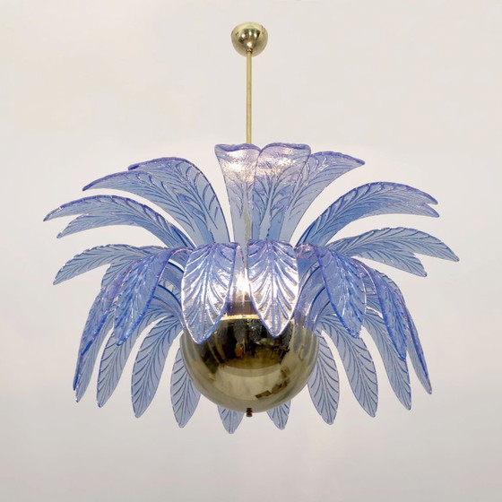 Image 1 of Mid-Century Modern Palm Leaves Big Chandelier Murano Glass and Brass
