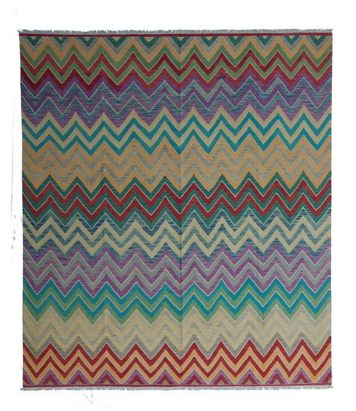 9'68x8'47 Alfombra Kilim Afgana de Lana Tejida a Mano