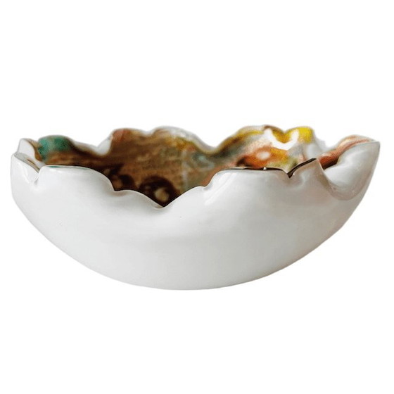 Image 1 of Vintage Murano Glasschale weiß Tutti Frutti 1960er Jahre