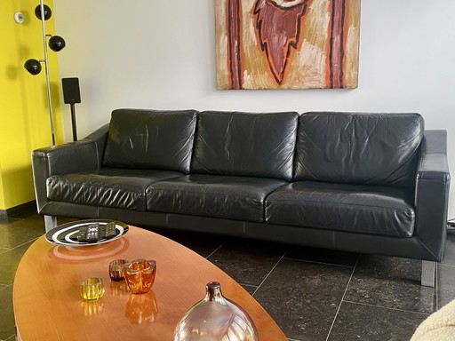 Leolux Antonia 3,5 zit zwart leer, uitstekende conditie 