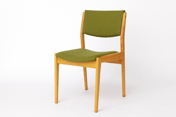 Image 1 of Vintage Scandinavian Oak Chair, 1970s, Norwegian Design, Newly Upholstered Green Fabric, Mid-Century Wooden Dining Chair
