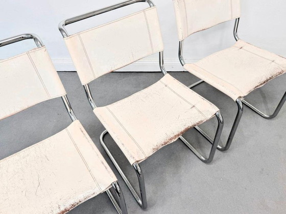 1/4 Mart Stam Thonet S33 Cantilever Chair White Leather Patina – Dining chairs, Metal, Vintage (photo 5 of 12)