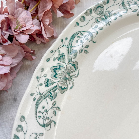 Antique Oval Ironstone Platter "Figuig" – Longchamp 19th Century – French Vintage Dinnerware – Crockery (photo 2 of 7)