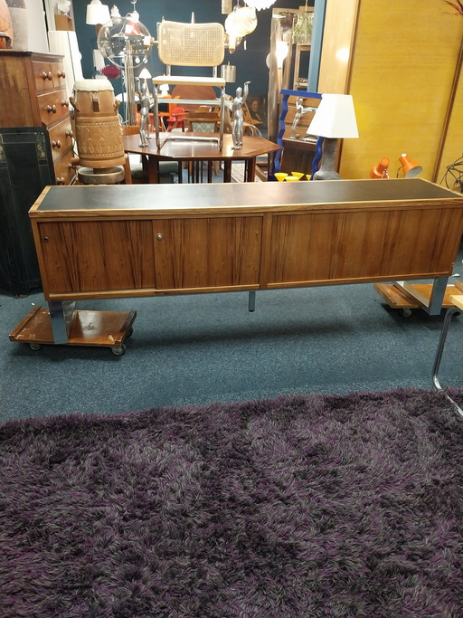 1 x BUS möbel 1980s room divider lowboard with black leather top, 2 sides, 200 x 46 x 64cm