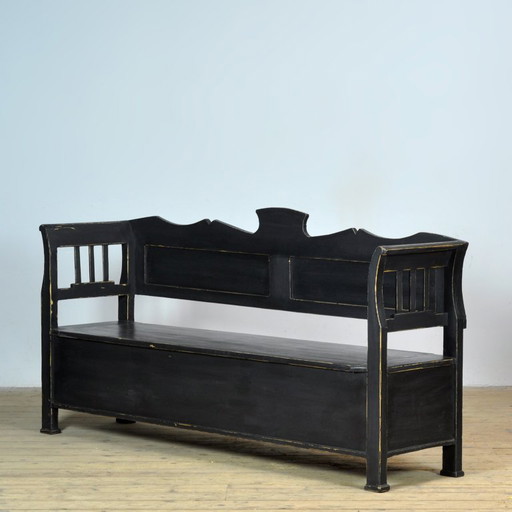 Antieke grenen bank met neerklapbaar blad, jaren 1900