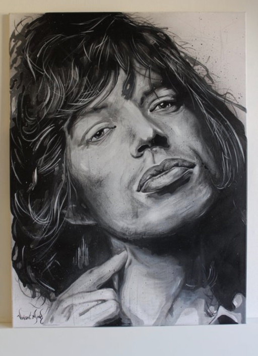 Vincent Mink - Mick Jagger Painting – schilderijen tekeningen, Canvas
