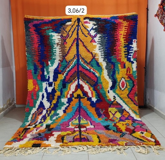 Image 1 of Tapis Boujaad fait main 3,06 x 2,00 m – Tapis marocain abstrait et vibrant en laine | Tapis berbère vintage
