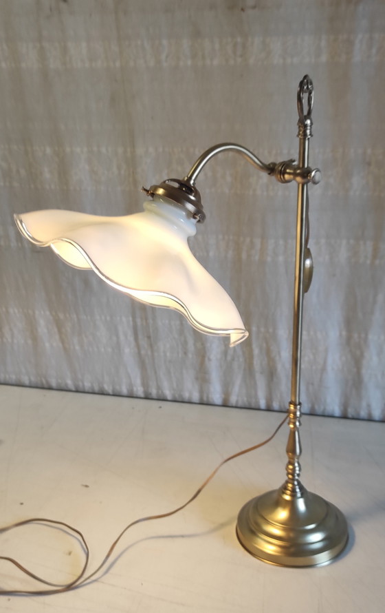 Image 1 of Articulated table lamp in brass and opaline glass - mid-20th century