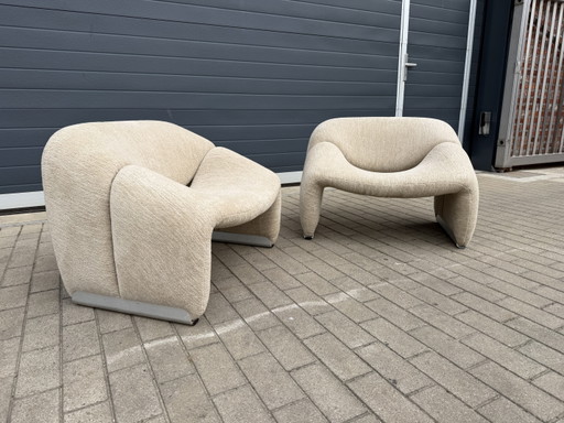 2 sillones Artifort F598 Groovy en perfecto estado!! Tela Chenille Igor (Sable) de Pierre Paulin y Pierre Frey.
