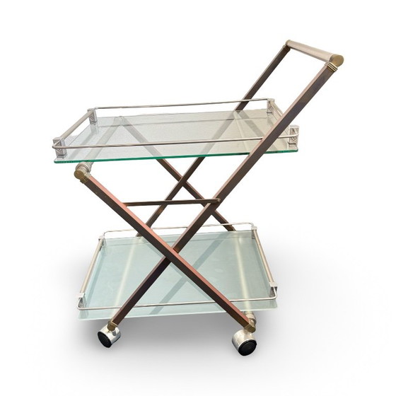Bar cart with glass shelves and metal frame, Peter Ghyczy, Transparent, Vintage (photo 2 of 15)