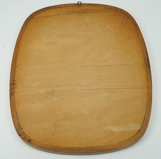 Image 1 of Très beau et rare miroir moderne des années 1950, orné d'une mosaïque et encadré en bois de cerisier.