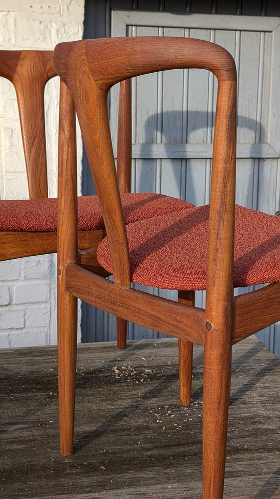 Image 1 of Johannes Andersen - Set of 8 Danish Teak Chairs - Uldum Mobelfabrik - Terracotta Bouclé Upholstery