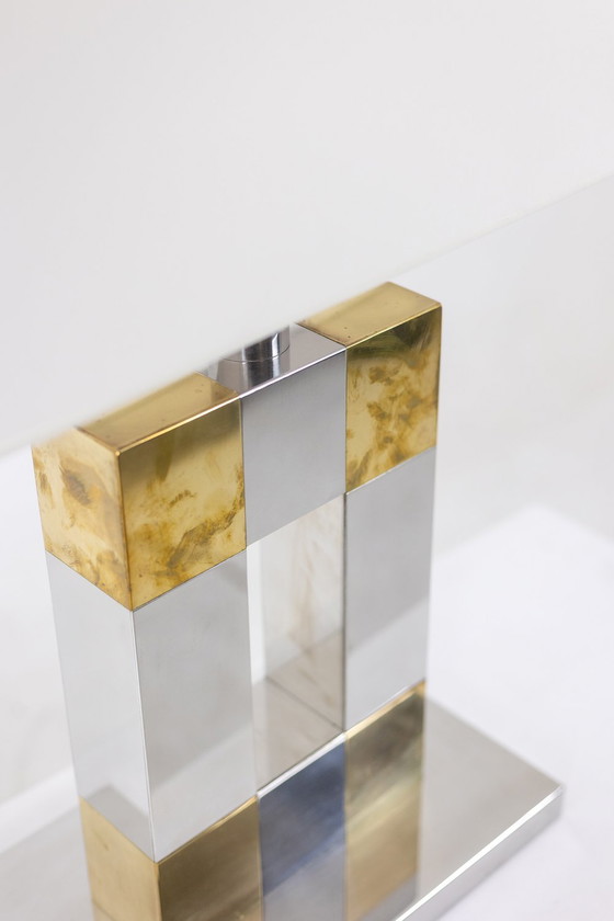 Image 1 of Geometrische lamp van zilver en goud metaal, 1970