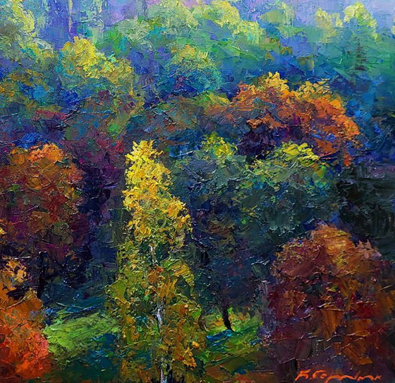 Dipinto a olio originale Paesaggio urbano Parco naturale Mattina in città – Dipinti e disegni, Canvas (photo 7 of 7)