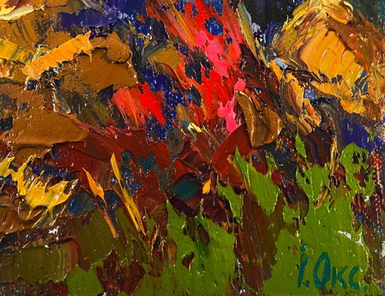 Image 1 of Original Oil Painting Colorful Summer Landscape Night tale in silver reflections