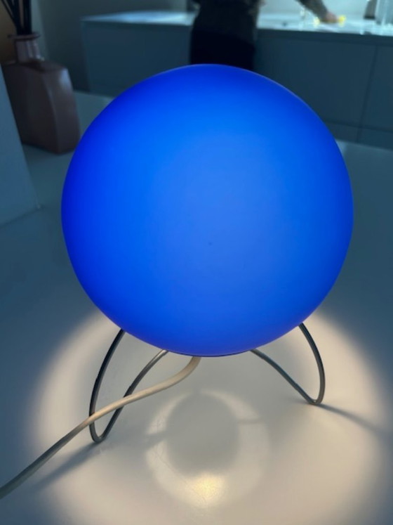 Lampe de table italienne,, Verre, Métal, Bleu, Space Age (photo 2 sur 8)