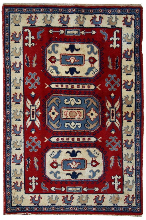 Alfombra Kazak caucásica vintage hecha a mano, 122 cm x 185 cm (4' x 6'), década de 1970 - 1C521