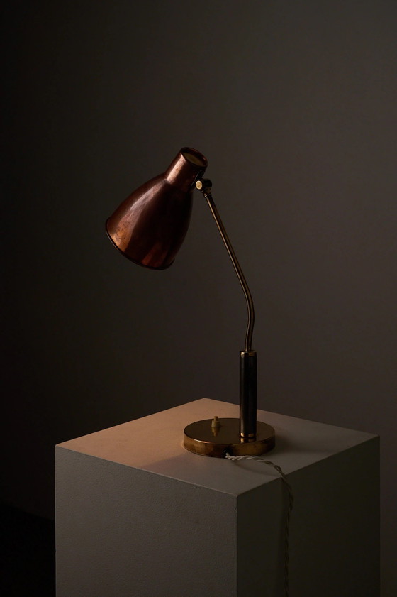 Lampe de bureau Mid-Century Modern en cuivre et laiton, Europe, années 1950, Mid Century Modern (photo 7 sur 11)
