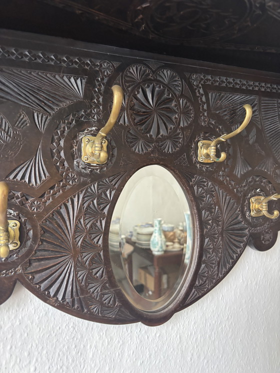 Image 1 of Unique antique wooden coat rack with mirror