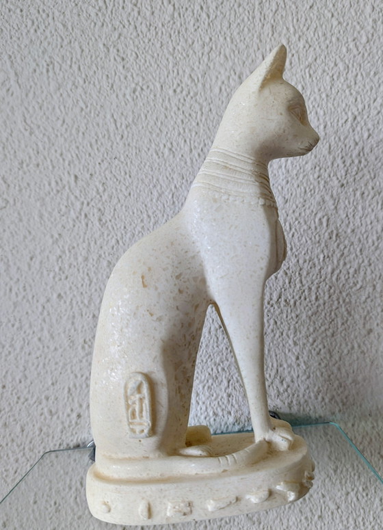 Image 1 of Egyptian Goddess Statue Basted in White Marble or Stone