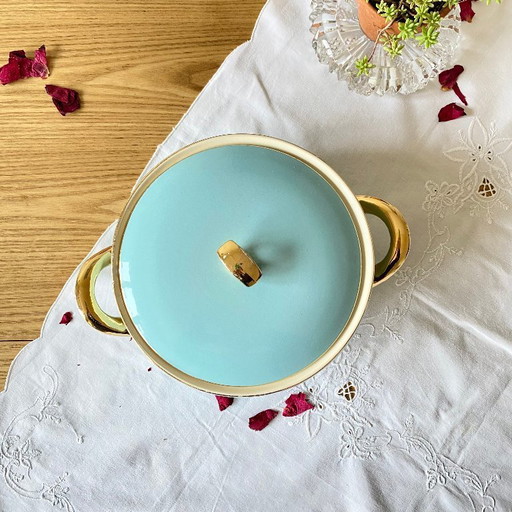 Antique earthenware vegetable tureen by Boch et Frères, Kéralux blue