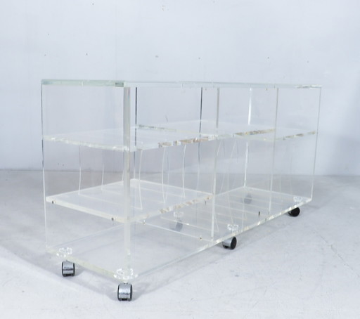 Mid - Century Plexiglas shelf / sideboard, rollable, Germany, 1970s
