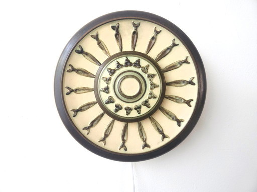 Ceramic vintage wall lamp, pottery brutalist wall lamp, green and brown earth tone ceramic lamp