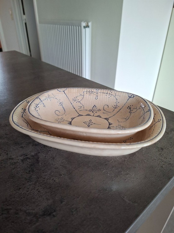 Due Ciotole in ceramica vintage, crema con decoro blu (foto 7 di 8)