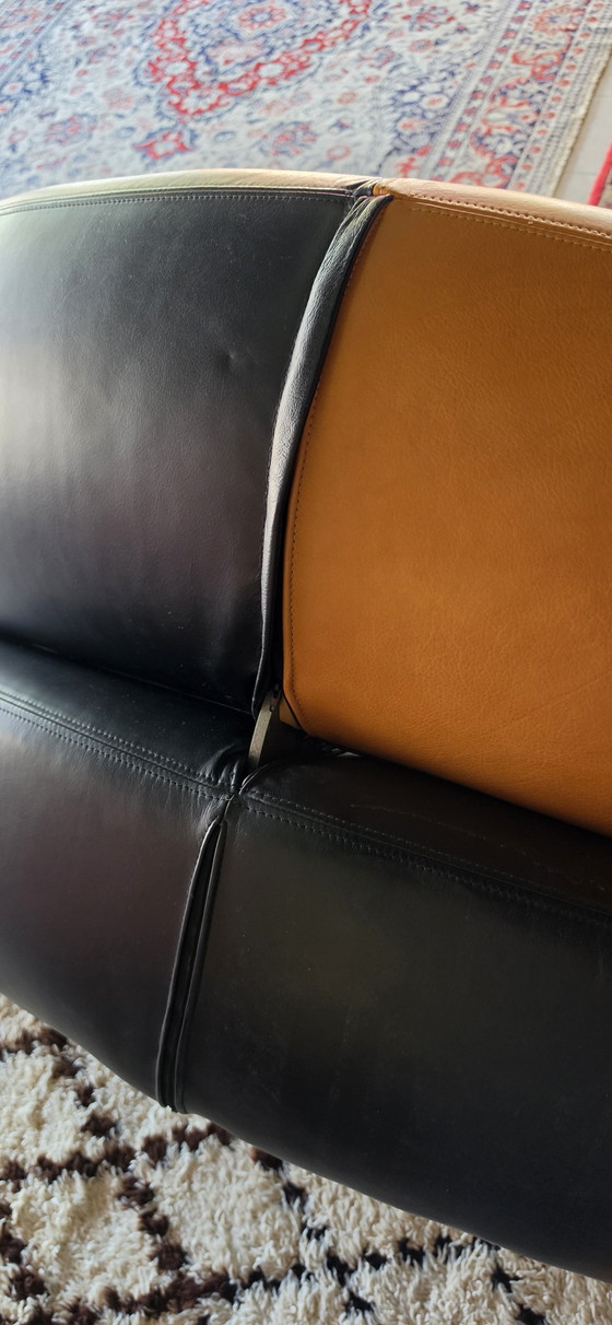 Image 1 of Sofá semicircular de diseño en piel Gelderland negro/naranja