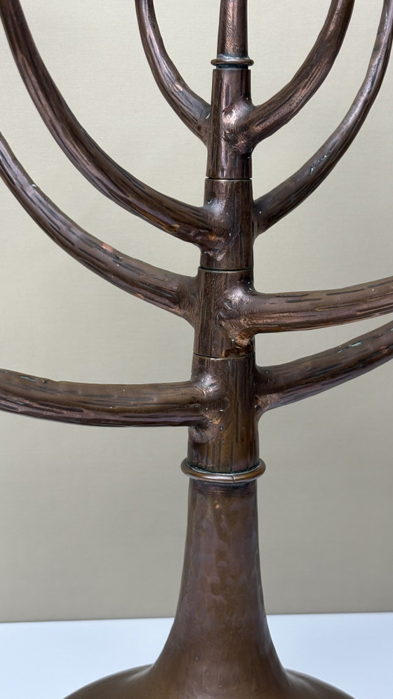 Egidio Casagrande Brutalist Italian Design 9-Arm Movable Vintage Hammered Copper Candle Holder (photo 9 of 15)