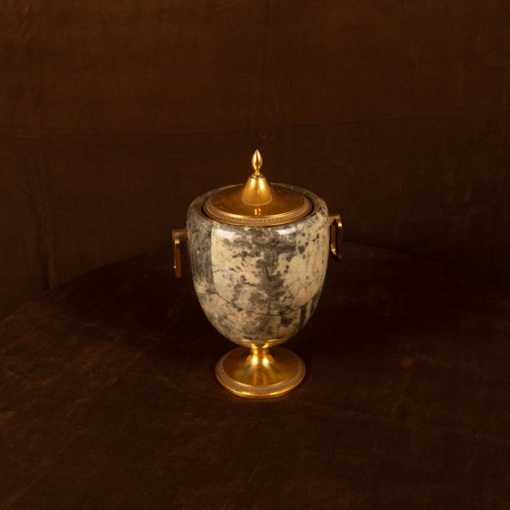 Macabo Grijs Perkament & Messing Thermos Glacette, Cusano Milanino, Italië 1950 – Serveerwagens, Wood, Glass (photo 11 of 17)