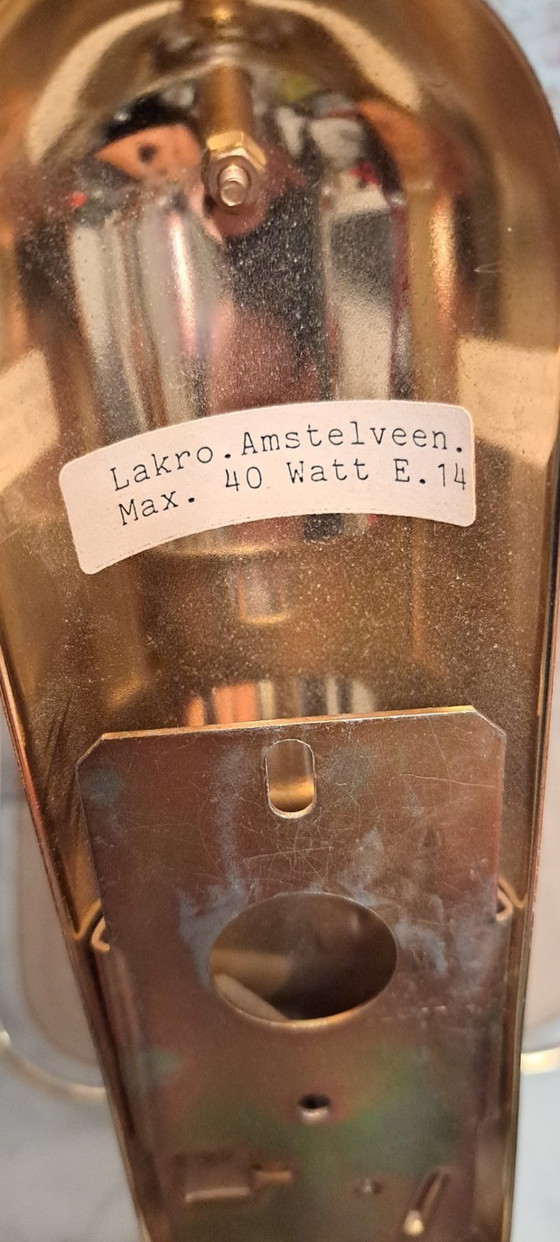 Image 1 of Lampada da parete vintage Lakro in stile Hollywood Regency, ottone dorato/vetro