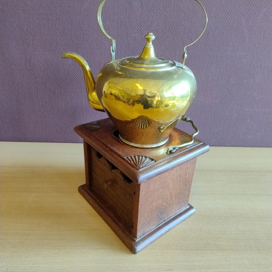 Image 1 of Vintage Pear Kettle - Yellow brass with small brazier - Antique