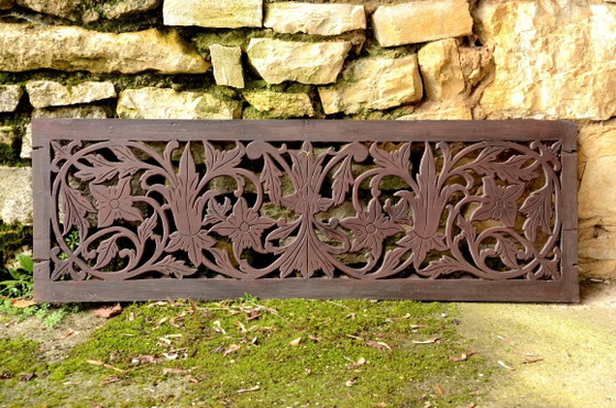 Openwork wall panel in carved wood with a plant motif, originating from Sri Lanka, 97x32cm – Wall decoration (photo 6 of 7)