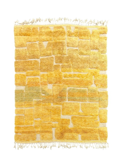 Moroccan Mrirt Yellow Wool Rug 210x300 cm - Modern Handmade Berber Carpet - Interior Living Wool Rug - Berber Moroccan Carpet