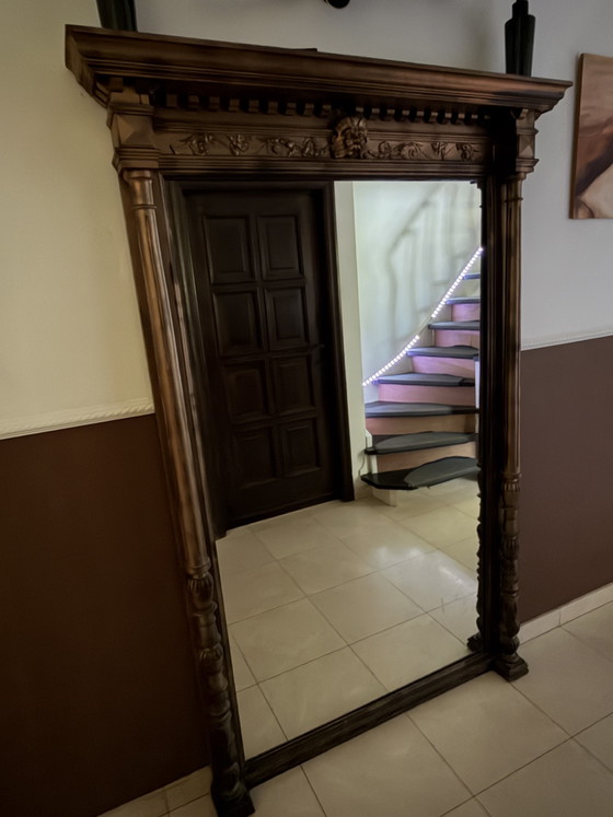 Image 1 of Specchio antico in legno massello – Cornice intagliata a mano – 195 × 110 cm