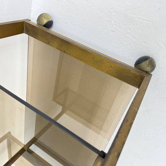 Image 1 of Barwagen aus Messing mit Rauchglas aus der Mitte des 20. Jahrhunderts, 1970er Jahre