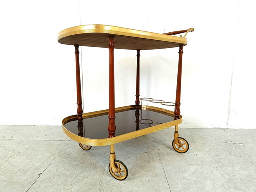 Chariot à boissons néoclassique en laiton 1960