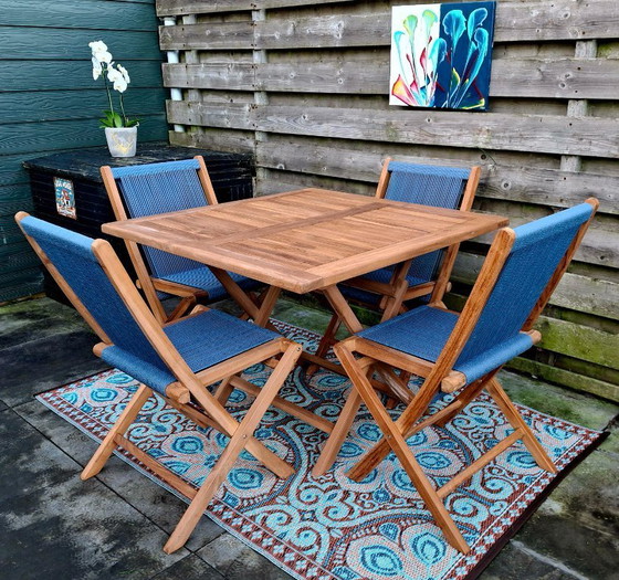 Image 1 of Teak garden set with 4 folding chairs