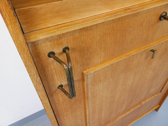 Image 1 of Vintage eikenhouten boekenkast uit de jaren 60 met bijzettafel