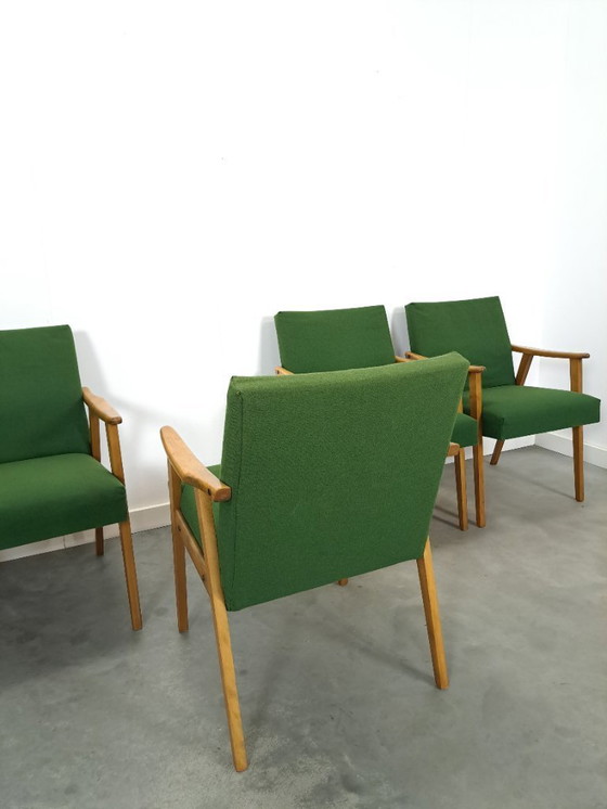 Image 1 of Set of 6 groene eetkamerstoelen met beukenhout