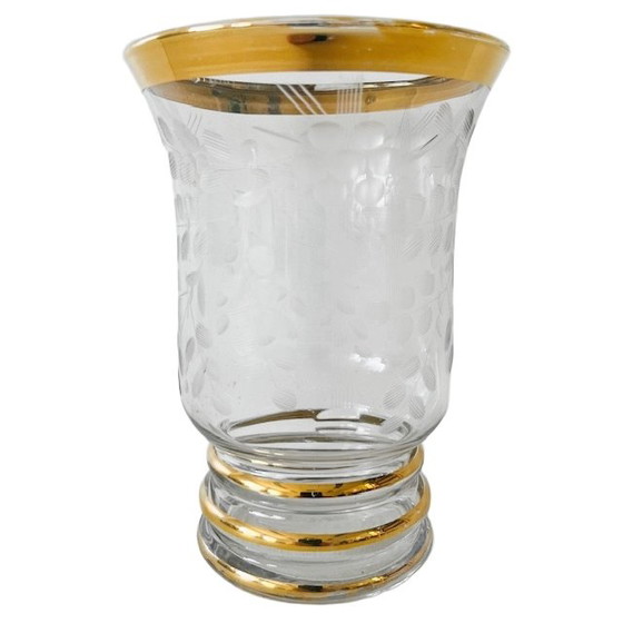 Image 1 of Vaso francese in cristallo acidato con dettagli in oro 1960