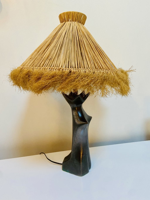 Lampe en Céramique Émaillée Noire en Forme de Femme Attribuée à Jacques Blin