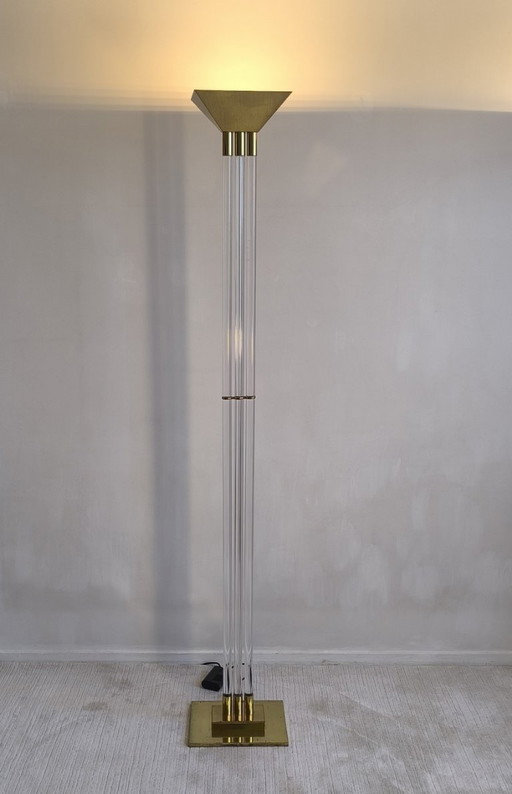 ✨✨ Magnificent and rare German floor lamp signed VEREINIGTE WERKSTÄTTEN in lucite and brass ✨✨
