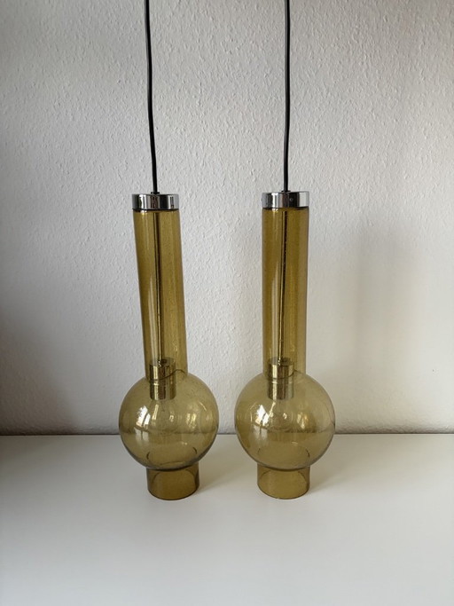 2 suspensions STAFF, modèle P1115, vintage années 60/70 – hanglampen, Glass