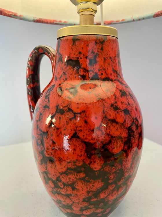 Image 1 of Small cordless table lamp made from Scheurich vase with dragonfish shade