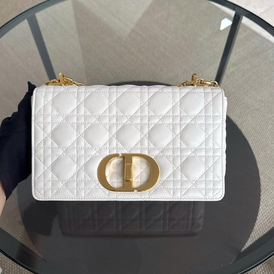 Image 1 of DIOR CARO MEDIUM - PELLE DI VITELLO GRANATA CANNAGE, FERRAMENTA BIANCA ORO