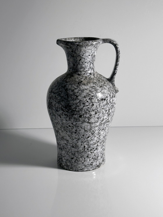 Image 1 of Vintage Scheurich Vase à anse 499-28 Postmoderne Moucheté Memphis Milano Style Gris Vase de fleurs Céramique